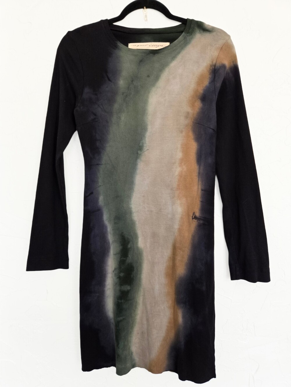 Raquel Allegra Cotton Dyed Long Sleeve Green Black Dress, S